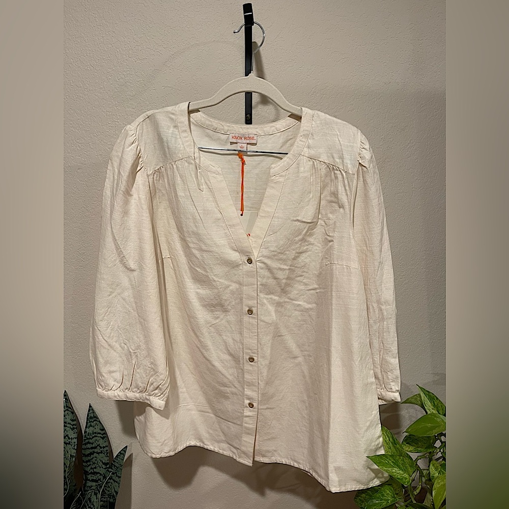 NWT Knox Rose Women’s 3/4 V-Neck Off White Blouse